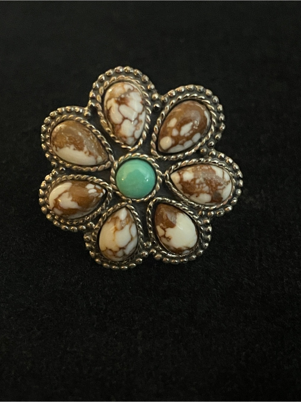 Vintage Navajo 925 Sterling Silver Wild Horse & Turquoise size 8 Stampd Gorgeous